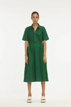 Green Cotton Side Elastic Waist Dress Co Ord Set -Ethereal Styles wf22set263