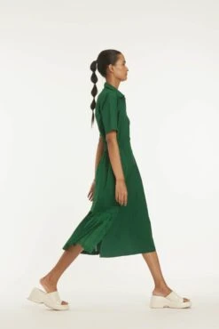 Green Cotton Side Elastic Waist Dress Co Ord Set -Ethereal Styles wf22set264