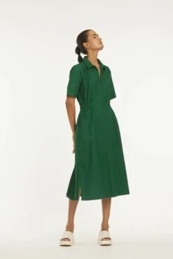 Green Cotton Side Elastic Waist Dress Co Ord Set -Ethereal Styles wf22set26b