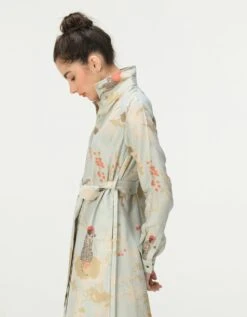 Rainforest Tie Belt Shirt Dress Ice Blue Muga Satin Silk -Ethereal Styles ws476sms5563