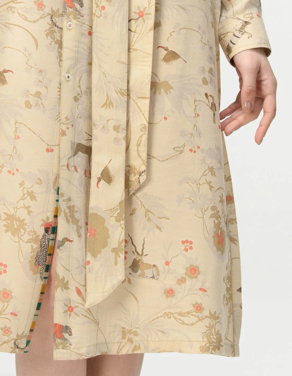 Rainforest Tie Belt Shirt Dress Ivory Muga Satin Silk 6 Rainforest Tie Belt Shirt Dress Ivory Muga Satin Silk - Image 4