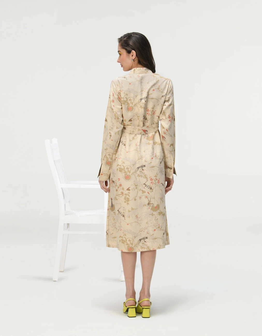 Rainforest Tie Belt Shirt Dress Ivory Muga Satin Silk 7 Rainforest Tie Belt Shirt Dress Ivory Muga Satin Silk - Image 5