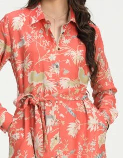 Rainforest Tie Belt Shirt Dress Red Muga Satin Silk 7 Rainforest Tie Belt Shirt Dress Red Muga Satin Silk -Ethereal Styles ws476sms573b