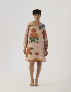 Beige Vintage Garden Short Dress -Ethereal Styles yambb032