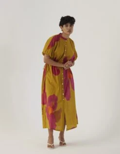 Mustard Poppies Side Tie-Up Dress -Ethereal Styles yambb172