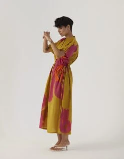 Mustard Poppies Side Tie-Up Dress -Ethereal Styles yambb173