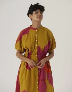 Mustard Poppies Side Tie-Up Dress -Ethereal Styles yambb174