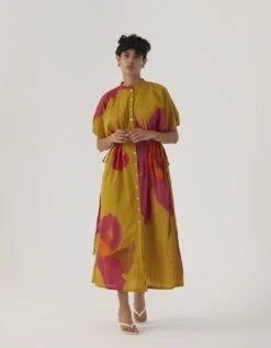 Mustard Poppies Side Tie-Up Dress -Ethereal Styles yambb175